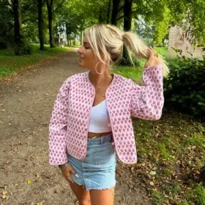 Jacket wit roze print